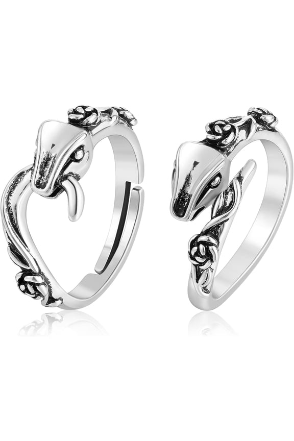 Ornaland Snake Open Statement Rings Antique Rose Flower Wrap Finger Band Ring Stacking Bands Vintage Adjustable Fashion Jewelry Gifts for Women Men