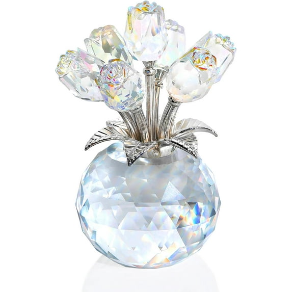 Ornalrist Crystal AB-Color Rose Bouquet Flower with Vase Figurine Decor, Roses Floral Collectible Romantic Gifts for Her, Wife, Mom on Valentine's Christmas Anniversary Mother's Day