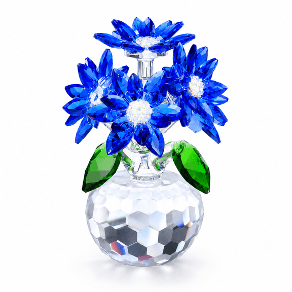 ABCISI Blue Crystal Flower Ornament, 3.78 in Faceted Glass Flower Figurine with Round Cut Base, Sapphire Crystal Decor for Home Office Desk Shelf Gifts(Blue)