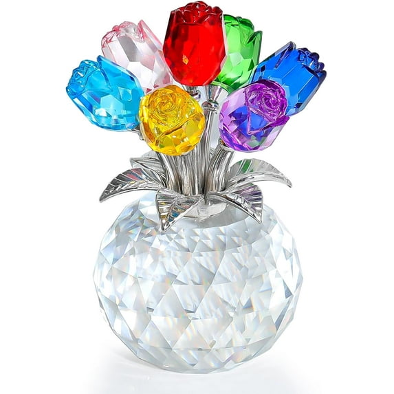 Ornalrist Crystal Colorful Rose Flower Collectible Figurine with Vase, Rose Bouquet Floral Romantic Gifts for Wife Mom Women on Mother's Day Valentine's Anniversary Christmas (5.11'' Gift Boxed)
