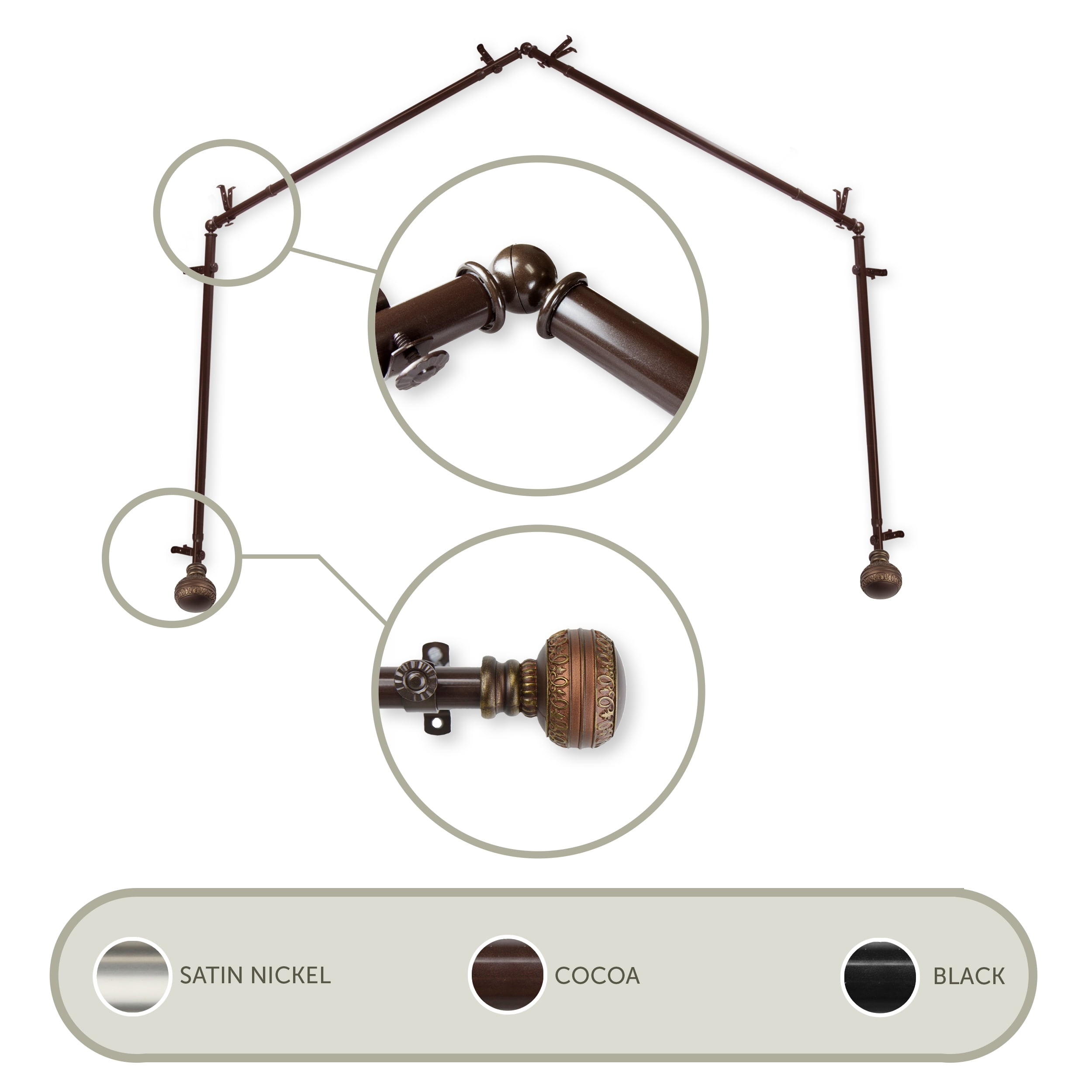 Ornament 13/16 4-Sided Bay Window Curtain Rod - Cocoa