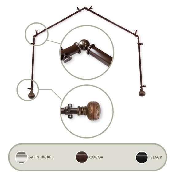 Ornament 13/16 4-Sided Bay Window Curtain Rod - Cocoa