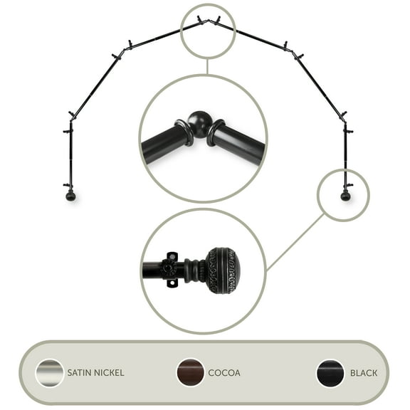 Ornament 13/16 6-Sided Bay Window Curtain Rod - Black