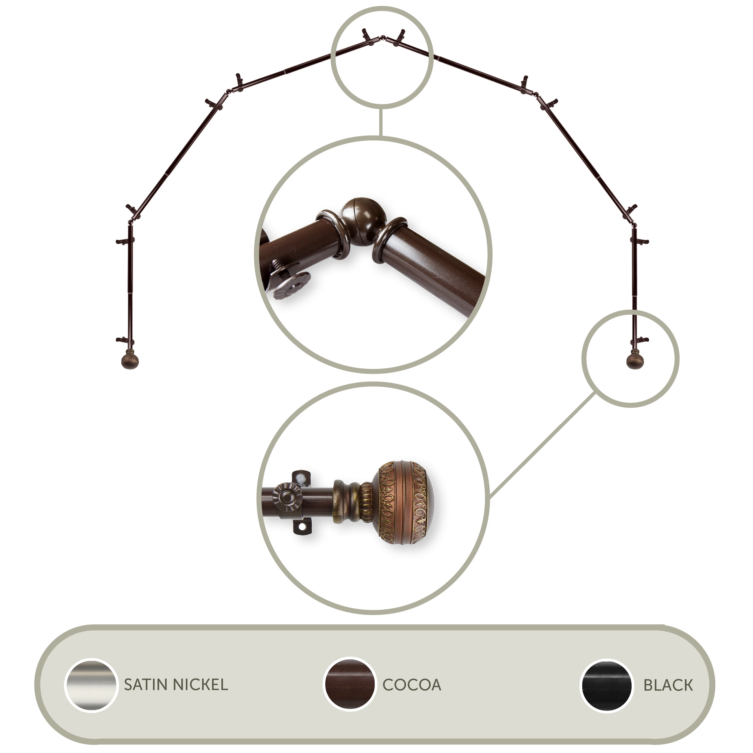 Ornament 13/16 6-Sided Bay Window Curtain Rod - Cocoa