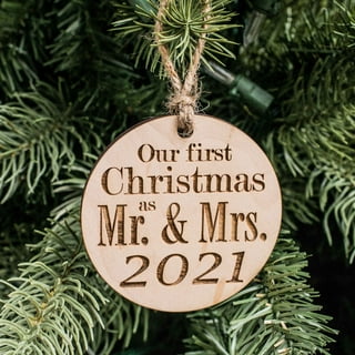 Ornament - 2021 Our First Christmas as Mr and Mrs - Raw Wood 3x3in Ornament - 2021 Our First Christmas as Mr and Mrs - Raw Wood 3x3in