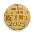 thumbnail image 1 of Ornament - 2025 Our First Christmas as Mr and Mrs - Raw Wood 3x3in, 1 of 6