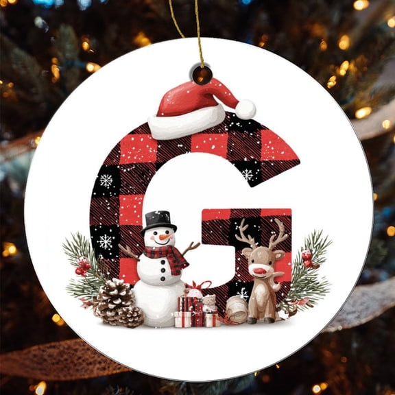 Ornament Alphabet Monogram 3" Ceramic Christmas Ornament Letter G Christmas Tree Ceramic Ornament Decoration Housewarming Gift