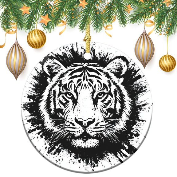 Ornament Animal Theme Circle Ornament Tiger Ink Painting Ornament for Christmas Tree Funny Gifts for Women/Men