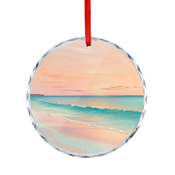 Ornament Beach Scene At Sunset Round Glass Christmas Ornaments Beach at Sunset Ocean Hanging Ornaments Xmas Tree Decor for Family Friends Lovers
