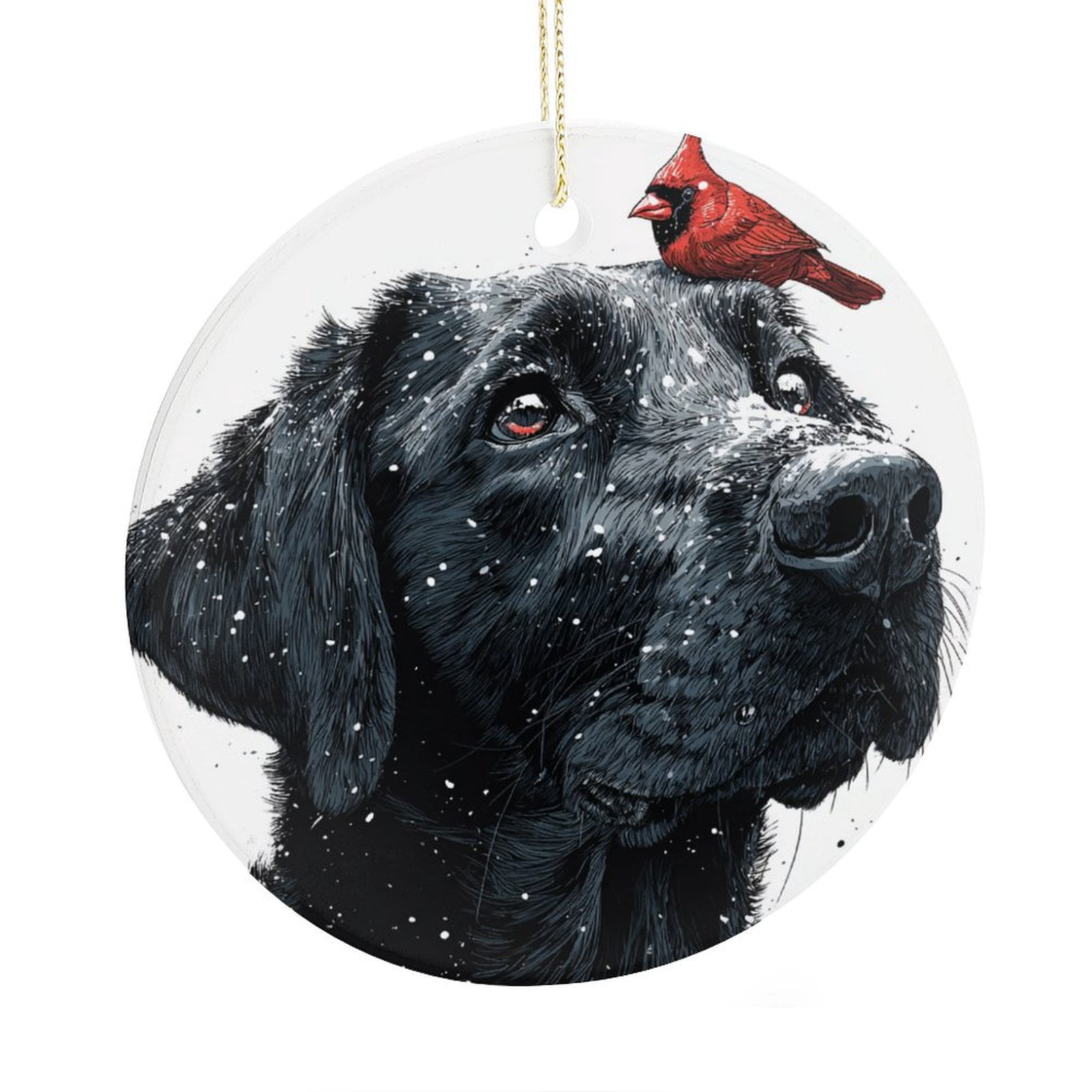 Ornament Black Lab Christmas Cardinal Bird Ceramic Double Sided Tree