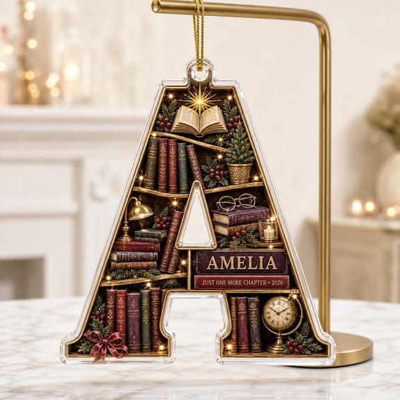 Ornament Book Lover Initial A Acrylic Hanging Decor Christmas