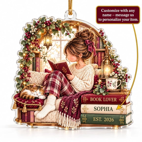Ornament Book Lover Reading Girl Acrylic Christmas Decor Christmas Gift