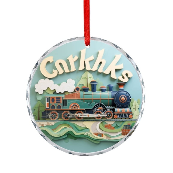 Ornament Boys Train Glass Round Ornaments Vintage Locomotive in Countryside Scenery for Xmas Tree
