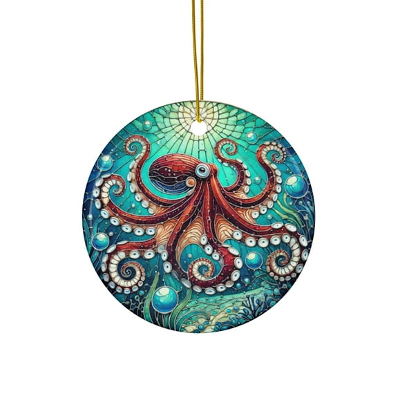 Ornament Ceramic Octopus Holiday Ornament, Underwater Ocean Theme - Printed on Ceramic, 3PCS