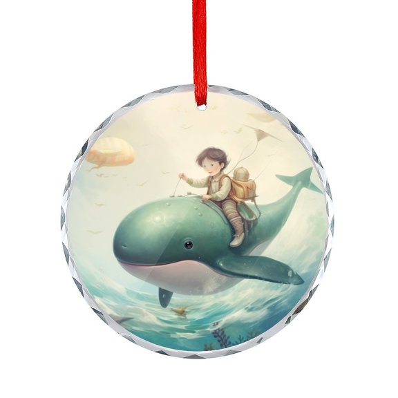 Ornament Children Riding Whale Round Ornament Nautical Theme Sea Coastal Xmas Tree Decorations