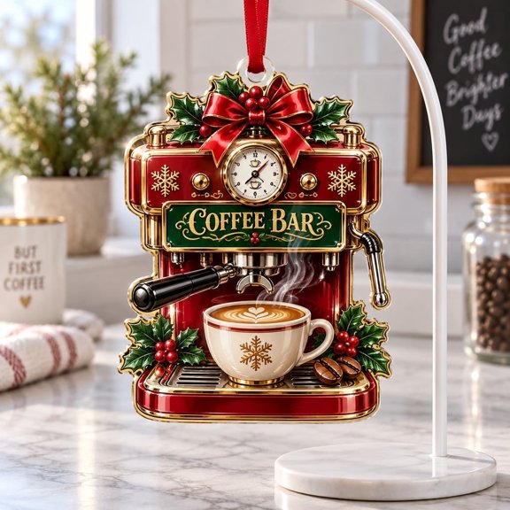 Ornament Christmas Coffee Bar Design Acrylic Hanging Decor for Christmas, Tree Hanging Decoration, Holiday Decor, Collectible Keepsake