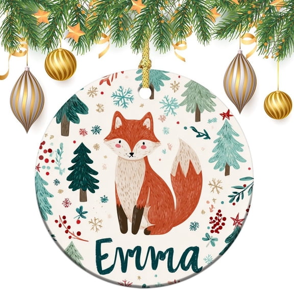 Christmas Ceramic Ornament Personalised Scandi Fox Double Sided Porcelain 3 Inch Cute Animal Xmas Trees Decorations Keepsake Gifts Housewarming Gift