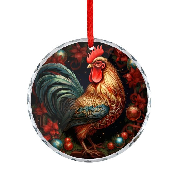 Ornament Christmas Rooster with Colorful Lights Christmas Ornament Round Glass Rustic Rooster Country Style Appreciation Gifts Ornaments for Xmas Tree