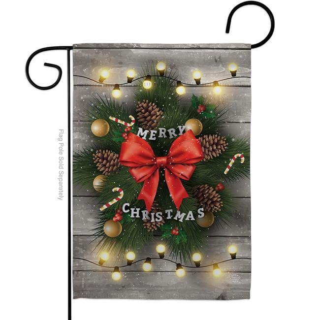 Lightful Merry Christmas Double-Sided Garden Flag with Red Bow