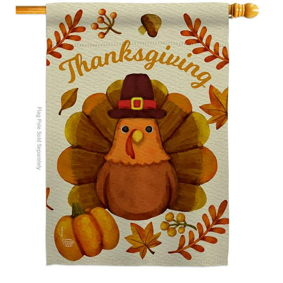 Ornament Collection 28 x 40 in. Pilgrim Turkey House Flag with Fall Thanksgiving Double-Sided Decorative Vertical Flags Decoration Banner Garden Yard Gift