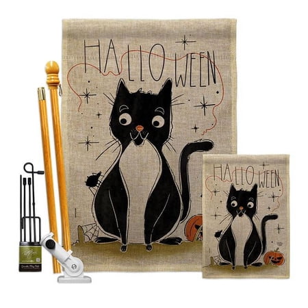 Ornament Collection FK190175-DB Halloween Tuxedo Cat Falltime 28 x 40 in. Double-Sided Decorative Horizontal House Flags Kit for Decoration Banner Garden Yard Gift