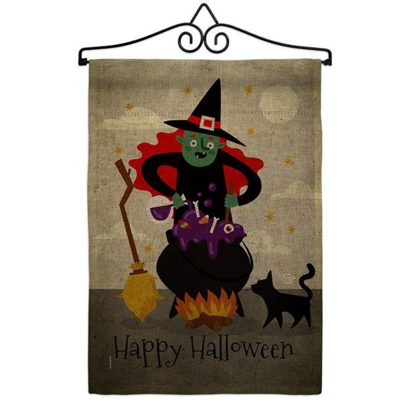 Ornament Collection GS190173-DB-02 Casting Spells Falltime Halloween 13 x 18.5. in. Double-Sided Decorative Horizontal House Garden Flag Set for Decoration Banner Yard Gift