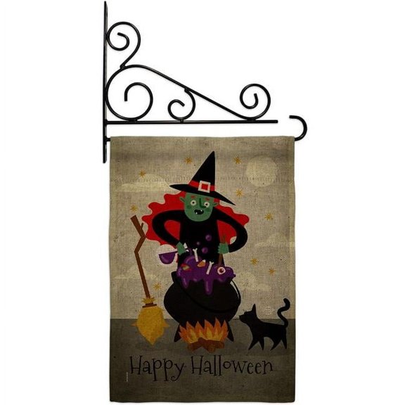 Ornament Collection GS190173-DB-03 Casting Spells Falltime Halloween 13 x 18.5. in. Double-Sided Decorative Horizontal House Garden Flag Set for Decoration Banner Yard Gift