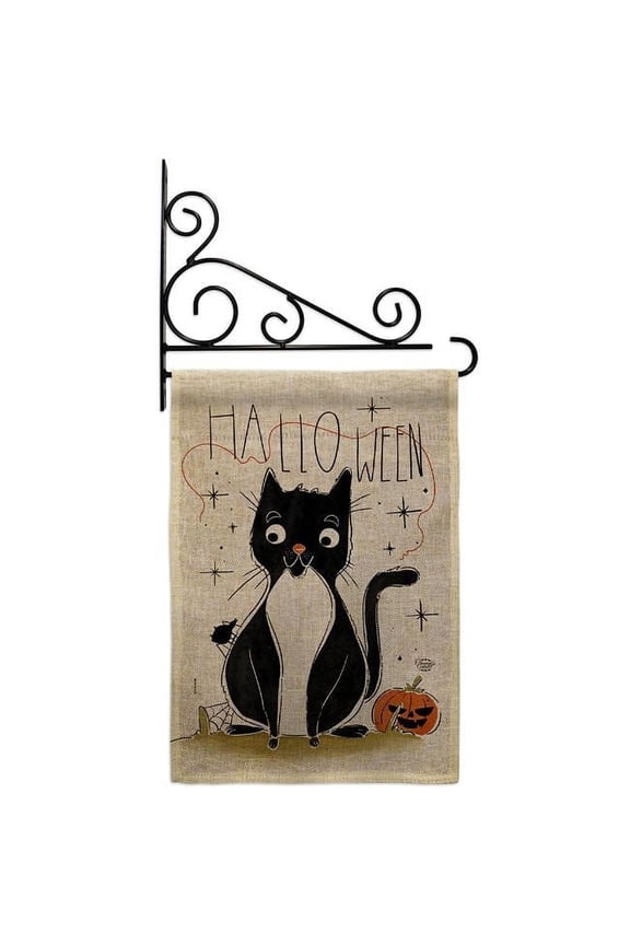 GS190175-DB-03 Halloween Tuxedo Cat Falltime 13 x 18.5. in. Double-Sided Decorative Horizontal House Garden Flag Set for Decoration Banner Yard Gift