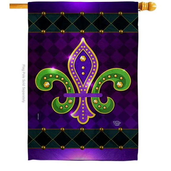 Ornament Collection H190036-BO 28 x 40 in. Fleur De Lys House Flag Springtime Mardi Gras Double-Sided Decorative Vertical Flags Decoration Banner Garden Yard Gift, Purple & Green