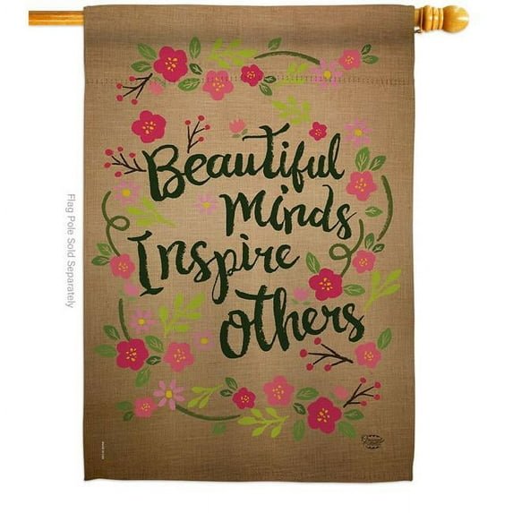 Ornament Collection H191097-BO Beautiful Minds Inspire Others Floral Double-Sided Garden Decorative House Flag, Multi Color