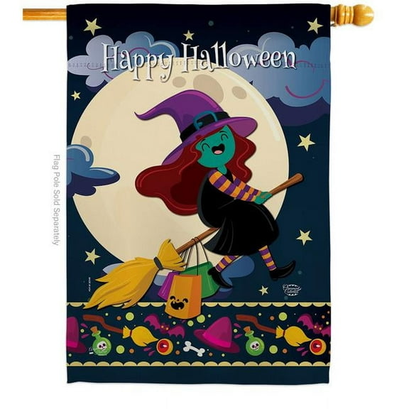 Ornament Collection H192218-BO 28 x 40 in. Happy Halloween Witch House Flag with Fall Double-Sided Decorative Vertical Flags Decoration Banner Garden Yard Gift