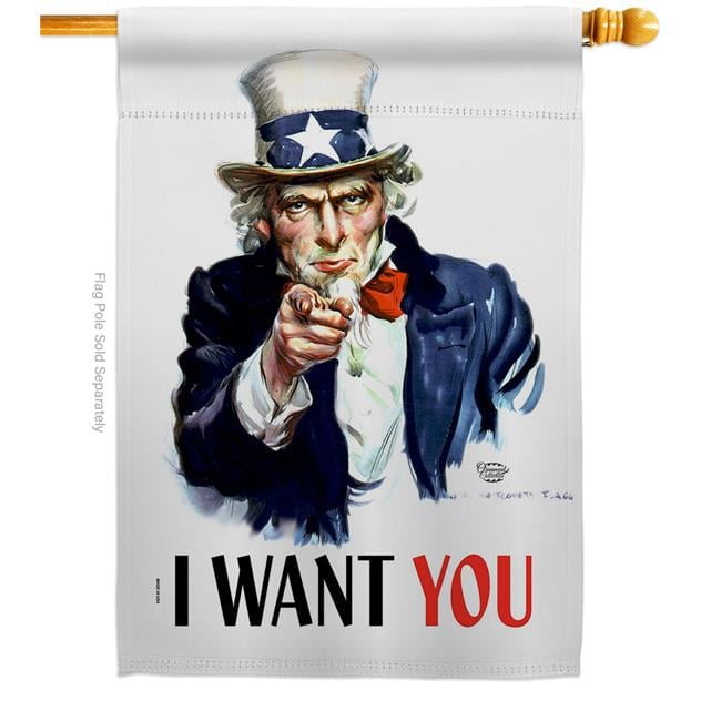 Ornament Collection H192348-BO 28 x 40 in. I Want You House Flag with Armed Forces Service Double-Sided Decorative Vertical Flags Decoration Banner Garden Yard Gift