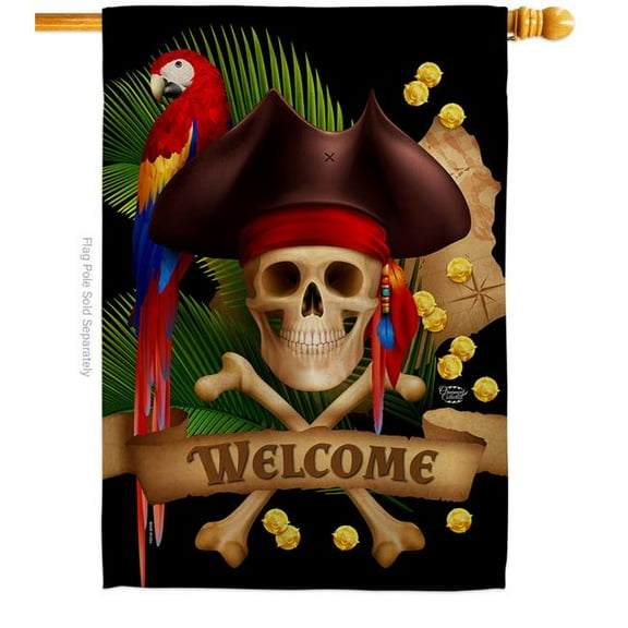 Ornament Collection H192374-BO 28 x 40 in. Pirate Ahoy Mate House Flag with Coastal Double-Sided Decorative Vertical Decoration Banner Garden Yard Gift