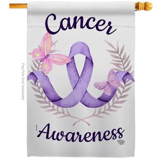 Ornament Collection H192437-BO 28 x 40 in. Cancer Awareness House Flag with Support Double-Sided Decorative Vertical Flags Decoration Banner Garden Yard Gift
