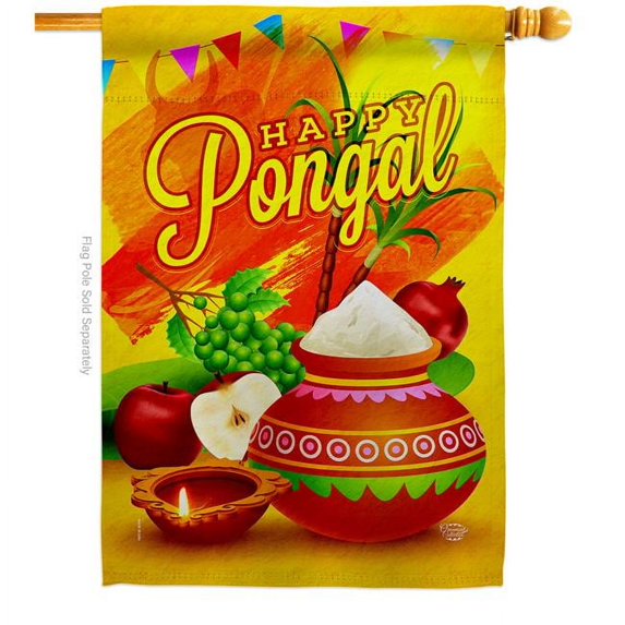 Ornament Collection H192507-BO Happy Pongal Religious Double-Sided Garden Decorative House Flag, Multi Color