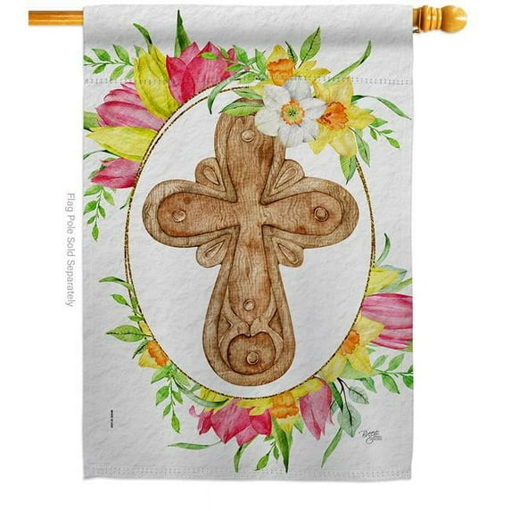 Ornament Collection H192618-BO Wood Cross Religious Faith Double-Sided Garden Decorative House Flag, Multi Color