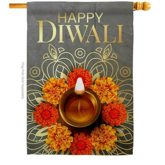 Ornament Collection H192717-BO Festival Diwali Celebration Double-Sided Garden Decorative House Flag, Multi Color