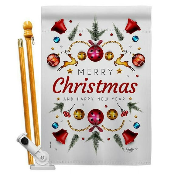 Ornament Collection HS190018-BO 28 x 40 in. Ornament Arrangement House Flag Set Wintertime Christmas Double-Sided Decorative Vertical Flags & Decoration Banner Garden Yard Gift