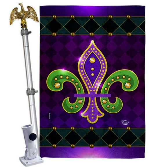 Ornament Collection HS190036-BO-02 28 x 40 in. Fleur De Lys House Flag Set Springtime Mardi Gras Double-Sided Decorative Vertical Flags & Decoration Banner Garden Yard Gift, Purple & Green