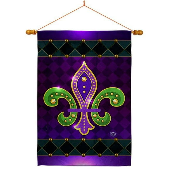 Ornament Collection HS190036-BO-03 28 x 40 in. Fleur De Lys House Flag Set Springtime Mardi Gras Double-Sided Decorative Vertical Flags & Decoration Banner Garden Yard Gift, Purple & Green