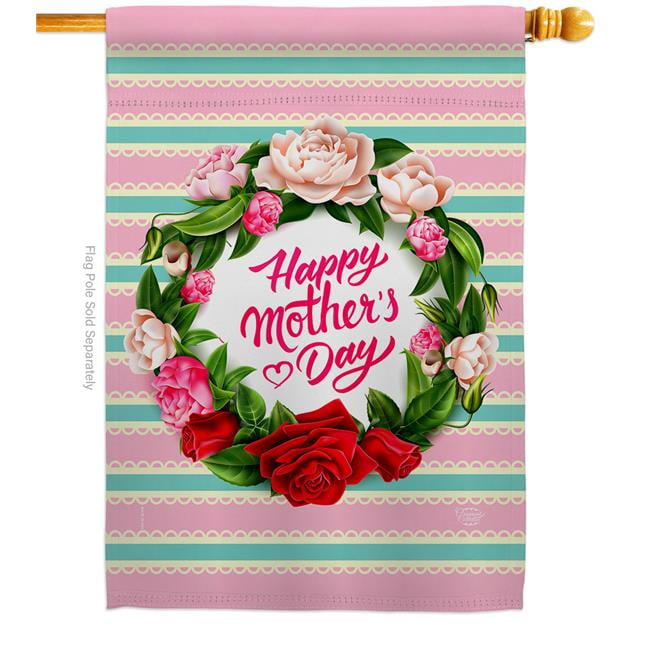 Pink and Green Floral Mother's Day Double-Sided House Flag