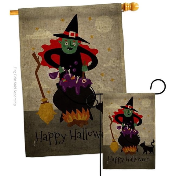 Ornament Collection S190173-DB Casting Spells Falltime Halloween 28 x 40 in. Double-Sided Decorative Horizontal House Flags Set for Decoration Banner Garden Yard Gift