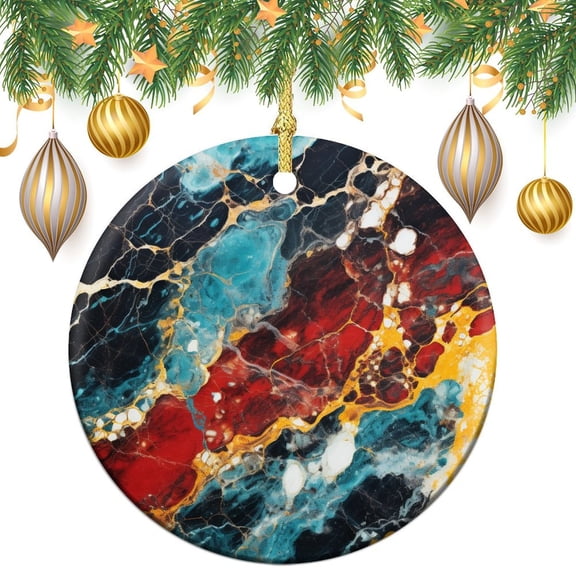 Ornament Cool Textured Of Red, Blue, Yellow, And Black Marble Two Sides Printed Christmas Ornaments Gold Marble Abstract Ornament for Christmas Tree Housewarming Gift