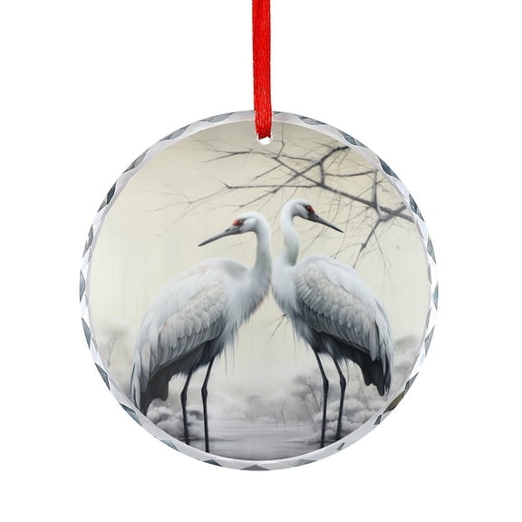 Ornament Cranes In Snow Christmas Tree Glass Ornament Beautiful White Cranes Holiday Home Decor