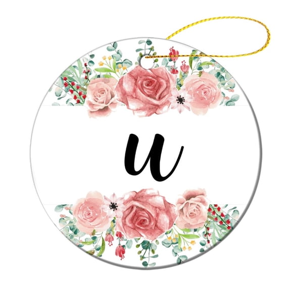 Ornament Custom Gift Monogram Ceramic Double Sided Tree Xmas Ornament Personalized Initial U Letter Christmas Tree Ceramic Ornament Decoration Xmas Gift