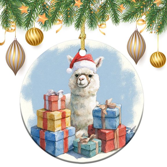 Ornament Cute Alpaca Double Sided Porcelain 3 Inch Cute Llama Christmas Tree Ceramic Ornament Decoration for Family Friend