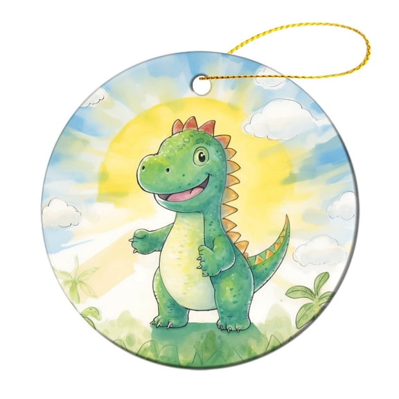 Ornament Cute Cartoon Animals Christmas Bauble Green Dinosaur for Boys Girls Round Ceramic Christmas Decoration Housewarming Gift