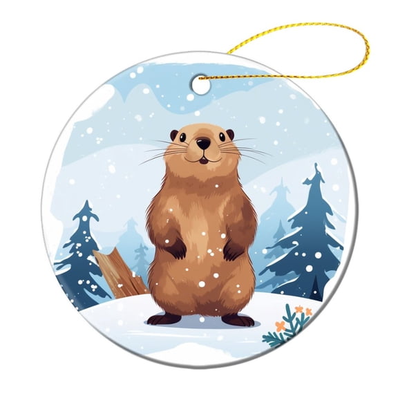 Ornament Cute Cartoon Marmot, Groundhog Animal in Snowing Winter Christmas Tree Ornaments Marmot Gifts Best Gifts for Christmas Housewarming Gift