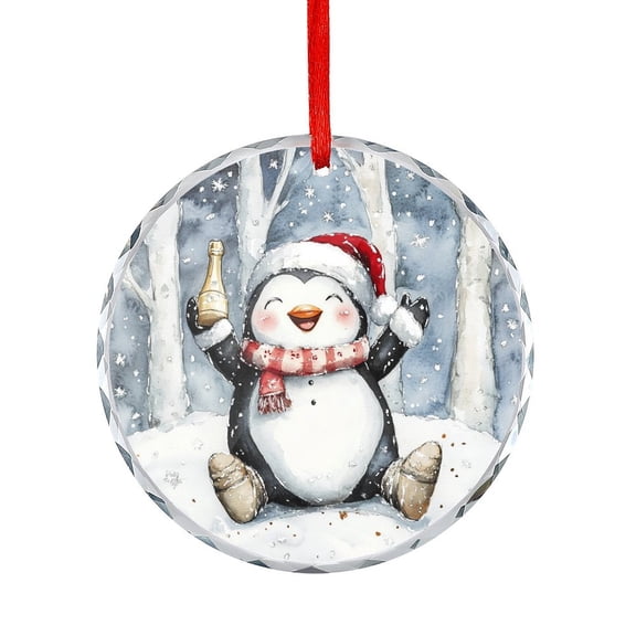 Ornament Cute Penguin in Winter Glass Round Christmas Ornament Christmas Penguin Xmas Tree Decor for Kids Mom Dad Friends Loves