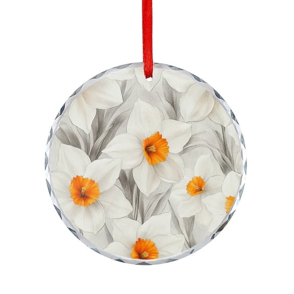 Ornament Daffodil White And Gray Round Glass Christmas Ornaments Watercolor Floral Bloom Decorative Gifts for Women